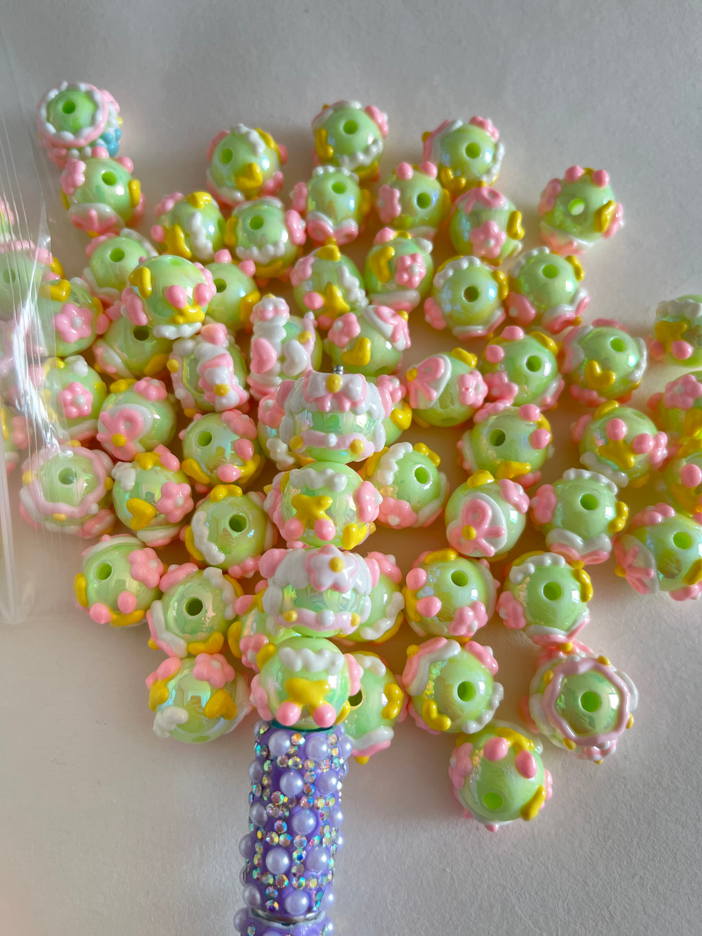 10pcs/pack Spring Hand painted beads for DIY chains and pens