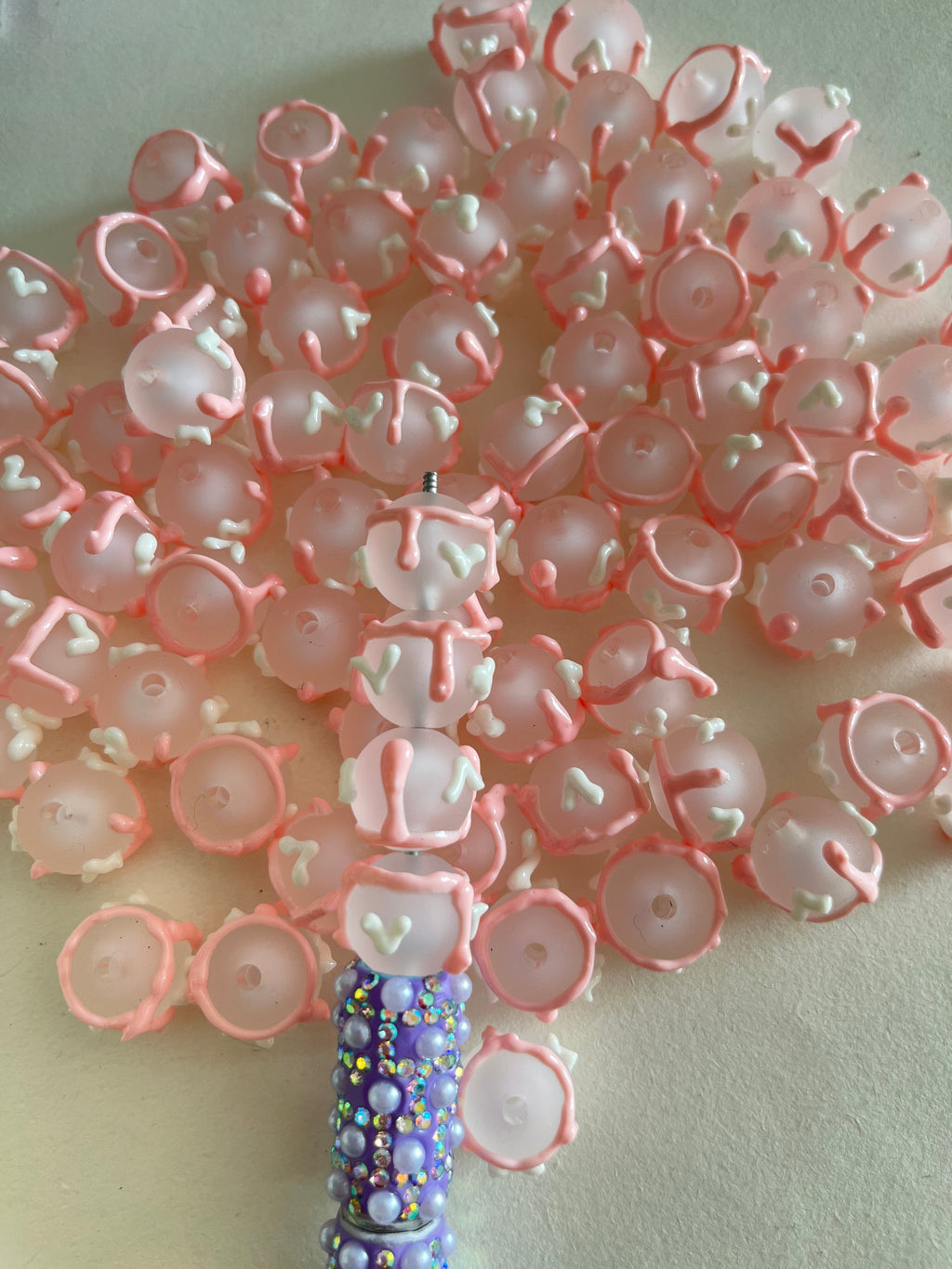 10pcs/pack frosted pink Hand painted beads for DIY chains and pens