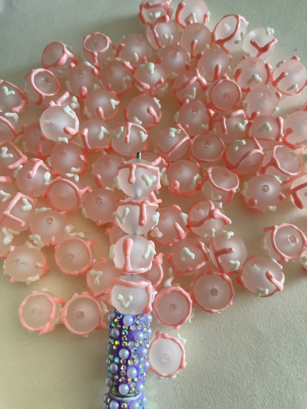 10pcs/pack frosted pink Hand painted beads for DIY chains and pens