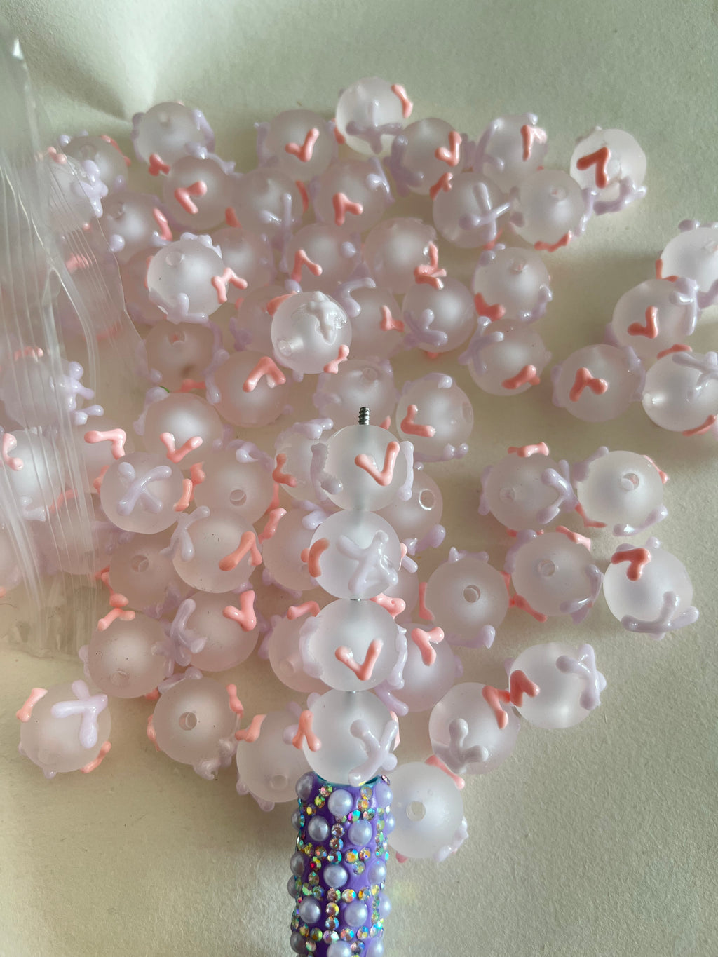 10pcs/pack frosted purple Hand painted beads for DIY chains and pens